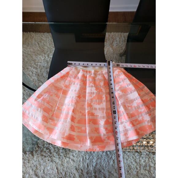 Bebe Flare Skirt Womens Small Pink Floral Sheer Striped Pleated Classic Back Zip - Picture 8 of 12